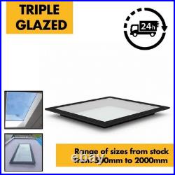 1000mm x 1000mm Flat Roof Lantern Triple Glazed Skylight Rooflight Toughened