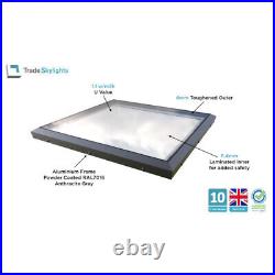 Flat Glass Pane Rooflight Double Glazed Window, Electric Opening, Builders Kerb