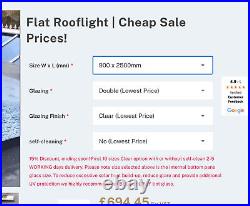 Rooflight Flat Roof Window Clear Double Glazed 900cm x 2500cm