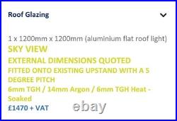 Rooflight skylight flat roof 1200 x 1200