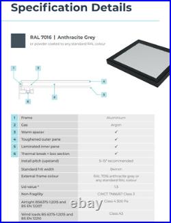 Rooflight window 1000mmx2000mm skylight lantern flat roof aluminium frame