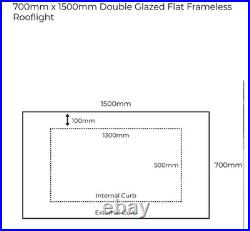 Skylights flat roof 700mm x 1500mm Double Glazed Flat Frameless Rooflight