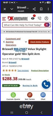Velux skylight scissor operator (10 Split arm) 900-21657 New Crank Mechanism