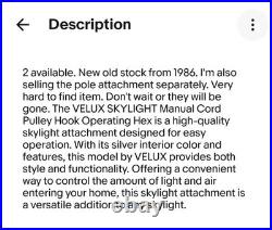 Vtg Oem Velux Skylight Manual Cord Pulley For Models Tps, Vs & Fs Operating Hex
